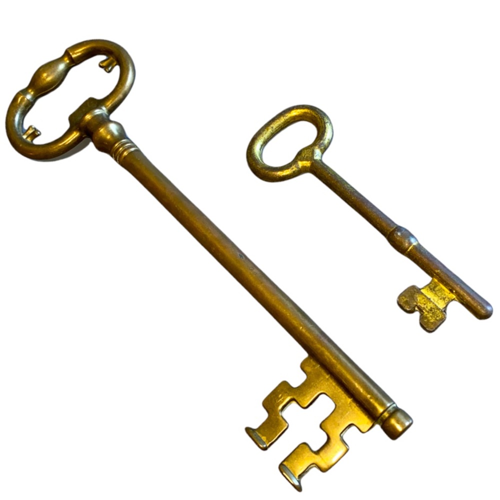 2 Vintage Heavy Solid Brass Decorative Keys